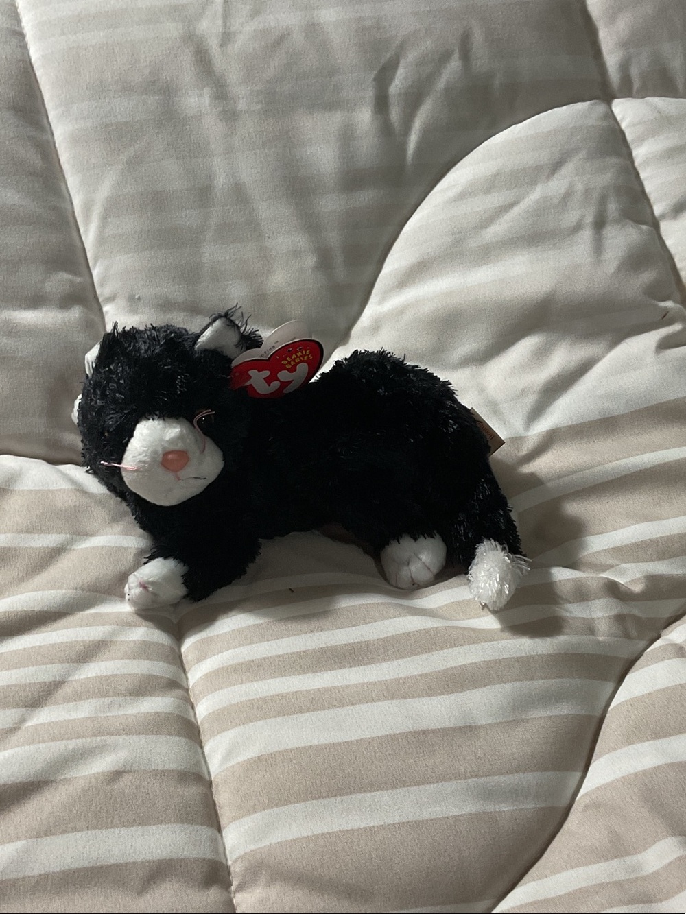 Ty Black and White Plush Cat with Heart Tag 2002